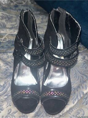Liliana black embellished peep-toe booties